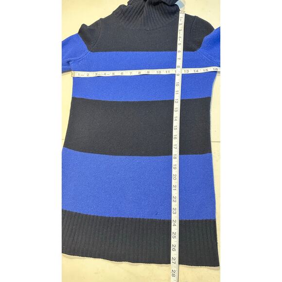 THEORY 100% Cashmere blue black stripe turtleneck sweater woman’s‎ size Small - Picture 7 of 7